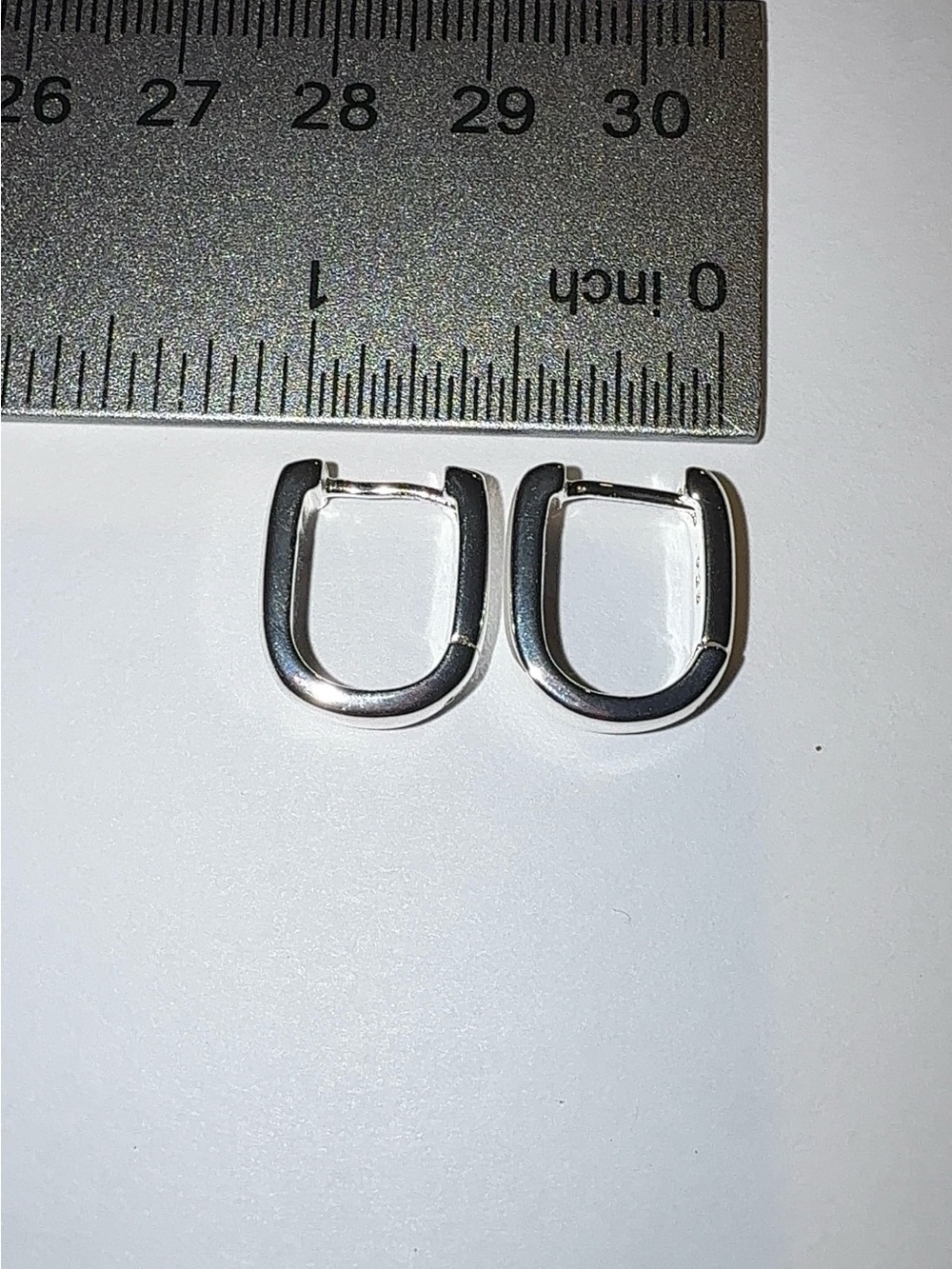925 Sterling Silver Rectangular Huggie Hoop Earrings Small Geometric U-Shape